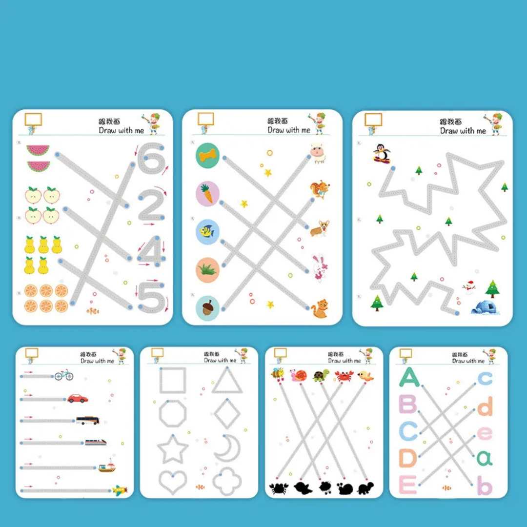 Reusable Educational Tracing Work Book for kids 64 Pages ( 2 Markers & Duster Attached )