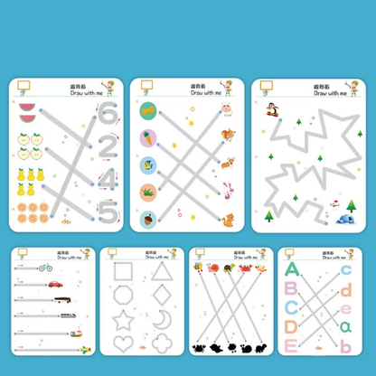 Reusable Educational Tracing Work Book for kids 64 Pages ( 2 Markers & Duster Attached )