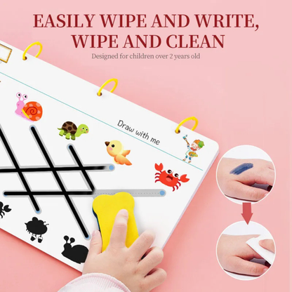 Reusable Educational Tracing Work Book for kids 64 Pages ( 2 Markers & Duster Attached )