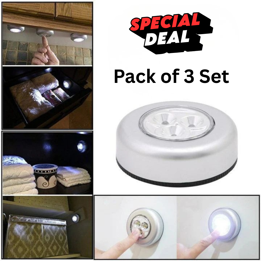 3-LED Battery Powered Tap Push Light (Pack of 2)