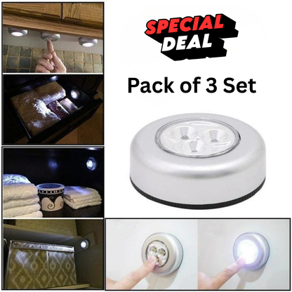 3-LED Battery Powered Tap Push Light (Pack of 2)